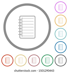 Notepad flat color icons in round outlines on white background