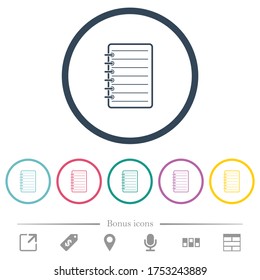 Iconos de color plano en el Bloc de notas en contornos redondos. 6 iconos de bonificación incluidos.