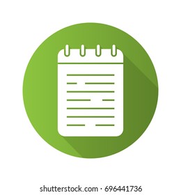Notepad flat design long shadow glyph icon. Spiral notebook. Vector silhouette illustration
