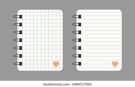 Notepad with flat design. Two notepads in plaid and ruled.  Spiral notepad vector illustration.  Isolated