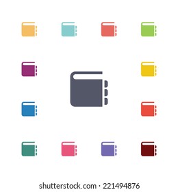 notepad flat icons set. Open round colorful buttons. Vector 