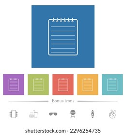 Notepad flat white icons in square backgrounds. 6 bonus icons included.