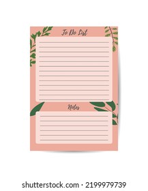 Notepad with floral touch. Office stationery notebook on pink background
