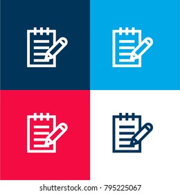 Notepad four color material and minimal icon logo set in red and blue