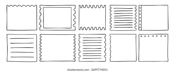 Notepad frame set hand drawn doodle icon set. Vector illustration