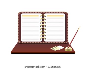 Notepad With  Gold Pen Isolated