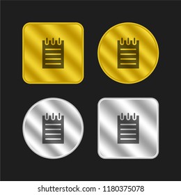 Notepad gold and silver metallic coin logo icon design