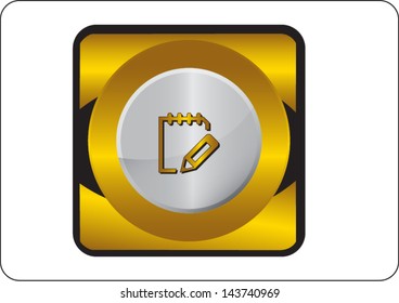 notepad golden square web icon on white background 
