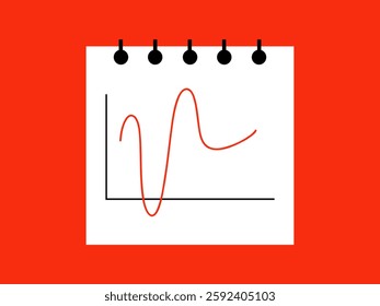 Notepad with graph on red background. Concept of calculations, analysis. Vector illustration