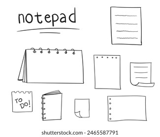 notepad hand drawn. paper note to do list doodle style. vector illustration.
