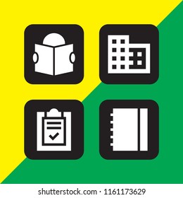 notepad icon. 4 notepad set with ebook, notebook, list and domain vector icons for web and mobile app