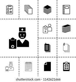 Notepad icon. collection of 13 notepad filled and outline icons such as paper, clipboard, check list, doctor prescription. editable notepad icons for web and mobile.