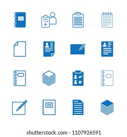 Notepad icon. collection of 16 notepad filled and outline icons such as resume, paper and pen, paper, check list. editable notepad icons for web and mobile.