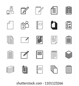 Notepad icon. collection of 25 notepad outline icons such as resume, paper, check list, notebook, doctor prescription. editable notepad icons for web and mobile.