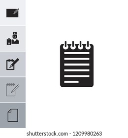 Notepad icon. collection of 6 notepad filled and outline icons such as notebook, paper, doctor prescription. editable notepad icons for web and mobile.