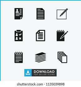 Notepad icon. collection of 9 notepad filled icons such as paper, paper and pen, check list, resume. editable notepad icons for web and mobile.
