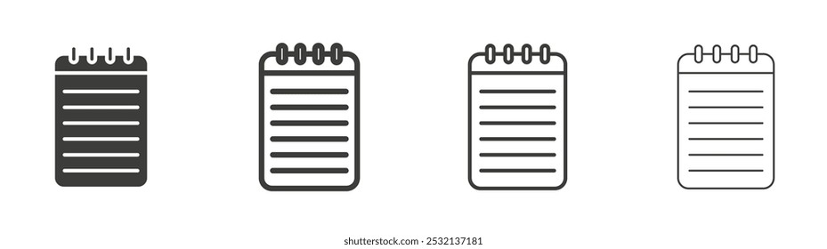 Notepad icon in fill and three stroke sizes