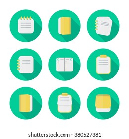 Notepad icon in a flat design with long shadow isolated vector