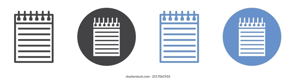 Conjunto de símbolos de línea plana de icono de bloc de notas.