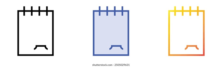 notepad icon. Linear, Blue Fill and Gradient Style Design Isolated On White Background