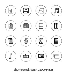 Notepad icon set. collection of 16 outline notepad icons with edit, medical history, note, paper, notebook icons.