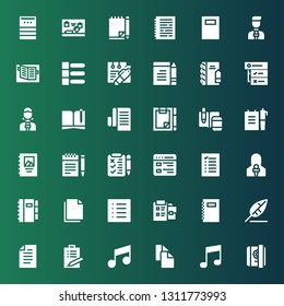notepad icon set. Collection of 36 filled notepad icons included Diary, Note, Copy, List, Paper, Write, Notebook, Notepad, News reporter, Notes, Binding, Forms, Tasks