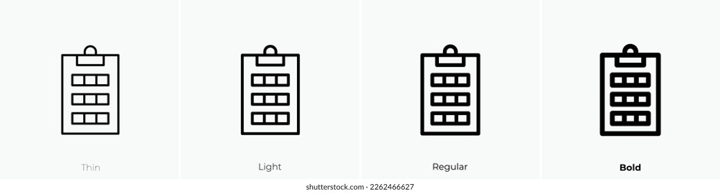 notepad icon. Thin, Light Regular And Bold style design isolated on white background