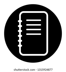 Notepad icon vector on black circle. White background