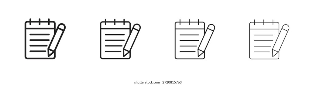 Iconos de bloc de notas delinean el diseño de Vector negro. Línea con trazo editable.