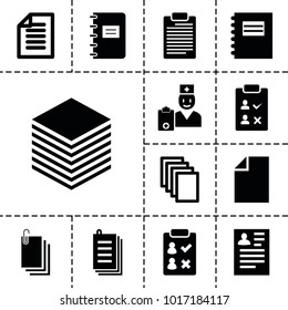 Notepad icons. set of 13 editable filled notepad icons such as resume, paper, notepad, check list