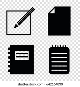 Notepad icons set. set of 4 notepad filled icons such as notebook, paper and pen, notepad