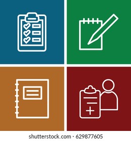 Notepad icons set. set of 4 notepad outline icons such as notebook, doctor prescription, clipboard