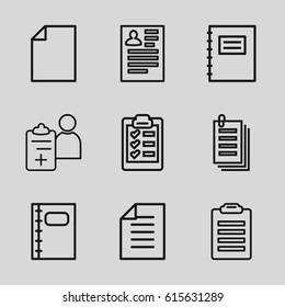 Notepad icons set. set of 9 notepad outline icons such as resume, paper, doctor prescription, notebook, clipboard, notepad