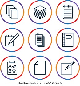 Notepad icons set. set of 9 notepad outline icons such as paper, notebook, paper and pen
