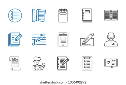 notepad icons set. Collection of notepad with diary, task, notebook, news reporter, paper, edit, news report, note, write, notes, list. Editable and scalable notepad icons.