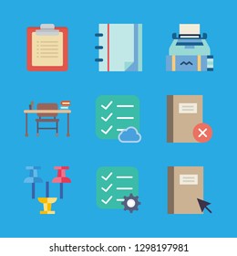 notepad icons set with push pin, desk and writing vector set