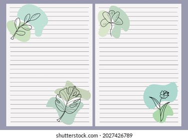 Notepad with illustrations of leaves, plants, flowers. Vector planner, notepad, diary, checklist, notes.
