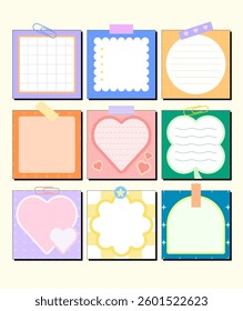 Notepad illustrations in various colors and frames. Scrabbook Decorating Elements. Vector illustrations.