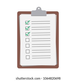 Notepad isolated on white background, checklist document Illustration. Flat design of clipboard and checklist document