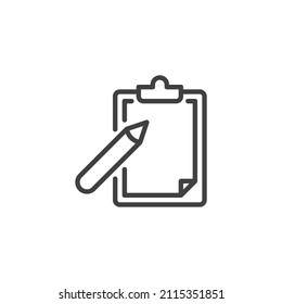 Notepad line icon. linear style sign for mobile concept and web design. Pen and paper clipboard outline vector icon. Symbol, logo illustration. Vector graphics