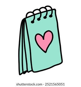 Bloc de notas con carta de amor en estilo Doodle en San Valentín. Bloc de notas dibujado con declaración de amor y sentimientos en el día de San Valentín. Hacer notas de amor en el bloc de notas en San Valentín, la madre, las mujeres, el día de la boda