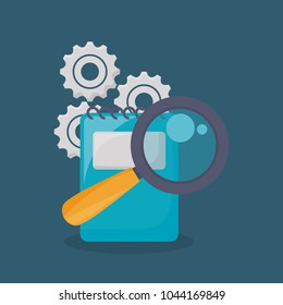 Notepad and magnifying glass icon
