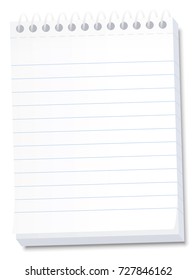 Notepad for memos, messages, notes, lists, dates, deadlines, reminders - lined blank high size tear off paper notebook with spiral binding - isolated vector illustration on white background.