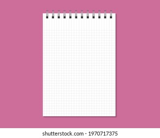 Notepad mock up isolated on gray background. Blank pages, copybook with metal spiral template. Realistic closed notepad vector illustration