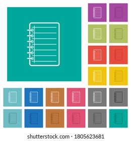 Notepad multi colored flat icons on plain square backgrounds. Included white and darker icon variations for hover or active effects.