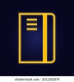 Notepad in neon style, icon, yellow color. Vector illustration