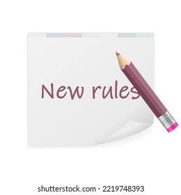 Notepad new rules text on a white background. Vector illustration.