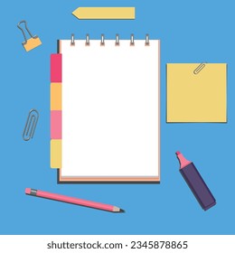 notepad notebook, icons, desktop. online task, business, drawings, vector illustration. ENP10