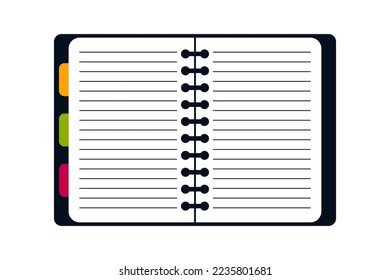 Notepad for notes, concept of contacts, notebook or phone book.