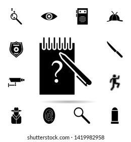 notepad with notes icon. Universal set of dedective for website design and development, app development
